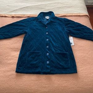 Quilted Velvet Peacock Blue Jacket Size Medium. Thrifted w/Tags & extra button